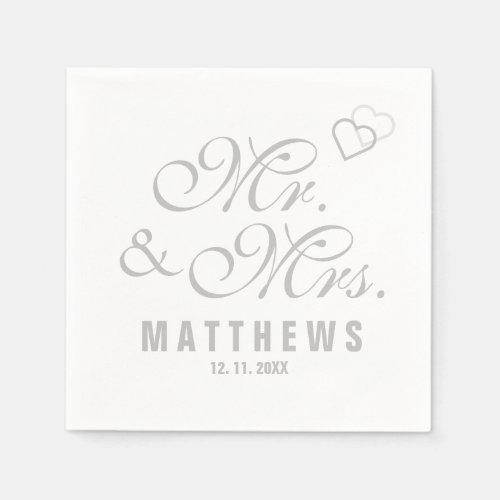 Elegant Mint gray Mr and Mrs Wedding Monogram Napk Napkins