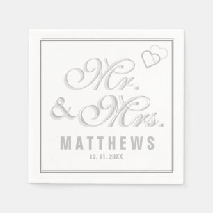 Elegant Mint gray Mr and Mrs Wedding Monogram Napkins