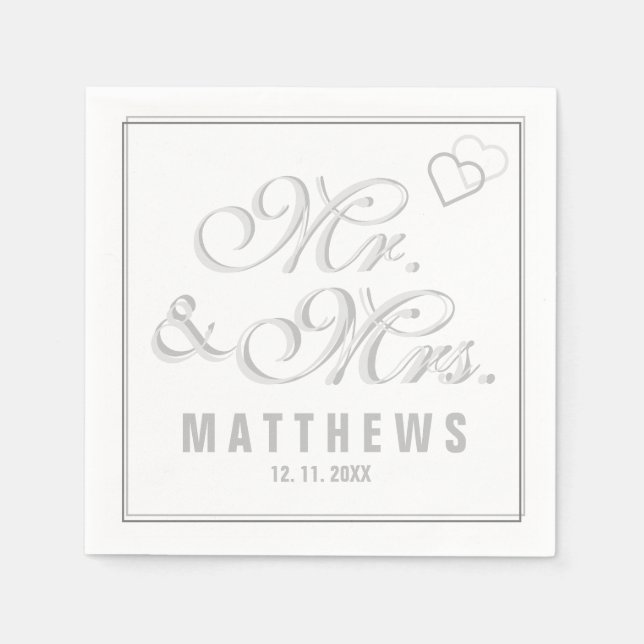 Elegant Mint gray Mr and Mrs Wedding Monogram Napkins (Front)