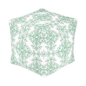 Elegant Mint Green And White Damask Style Pattern Pouf by MHDesignStudio at Zazzle