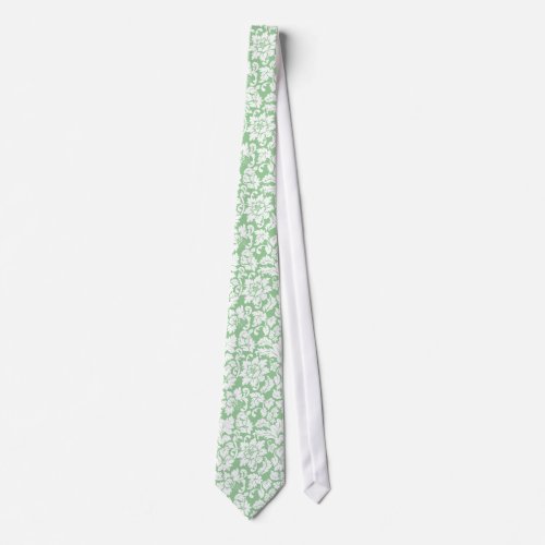 Elegant Mint_Green And White Floral Damasks Tie