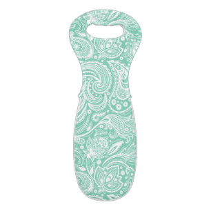 Elegant Mint-Green And White Paisley Pattern Wine Bag