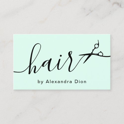 Elegant mint green  black scissors hairstylist business card