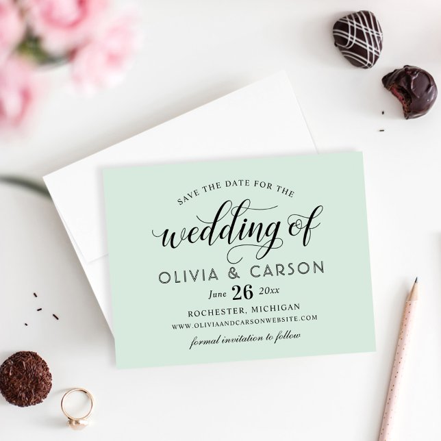 Elegant Mint Green Calligraphy Wedding Save The Date (Creator Uploaded)