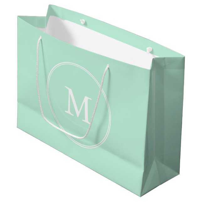Elegant Mint Green Color Monogram Modern Template Large Gift Bag (Front Angled)