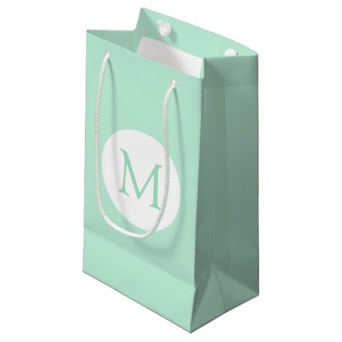 Elegant Mint Green Color White Monogrammed Modern Small Gift Bag