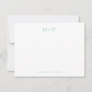 Elegant Mint Green Contemporary Couple Monogram Note Card