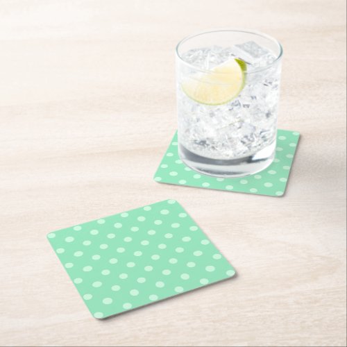 Elegant Mint Green Dots Classic Rustic Template Square Paper Coaster