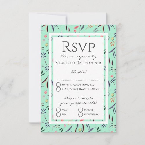 Elegant Mint Green Floral WEDDING RSVP Card