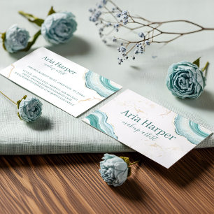 Elegant Mint Green Geode Gold Glitter Agate Business Card