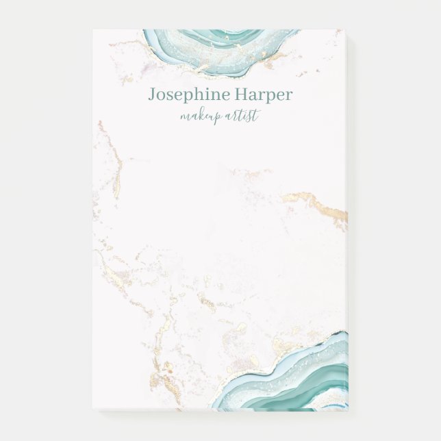 Elegant Mint Green Geode Gold Glitter Marble Agate Post-it Notes (Front)