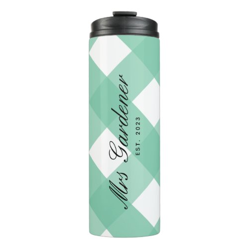 Elegant Mint Green Gingham Bride Bridal Shower Mrs Thermal Tumbler