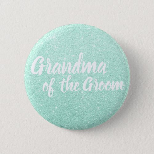 Elegant mint green glitter grandma of the groom button