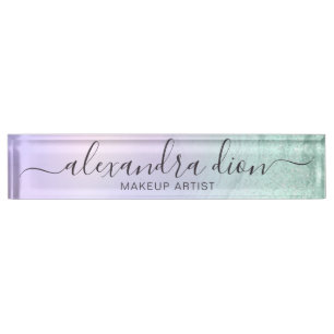 Elegant mint green glitter marble makeup artist desk name plate