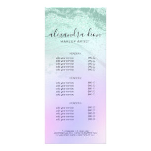 Elegant mint green glitter marble makeup artist rack card