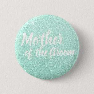 Elegant mint green glitter mother of the groom button