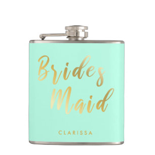 Elegant mint green & gold bridesmaid flask
