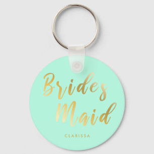 Elegant mint green & gold bridesmaid keychain