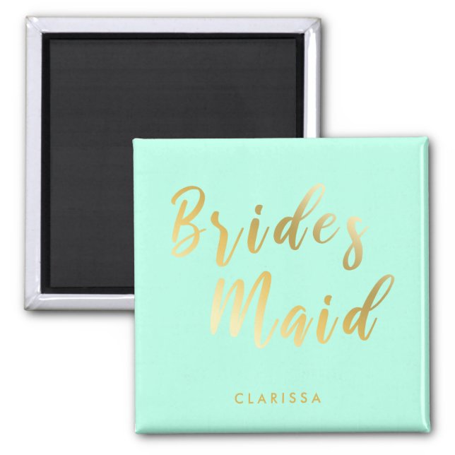 Elegant mint green & gold bridesmaid magnet (Front)