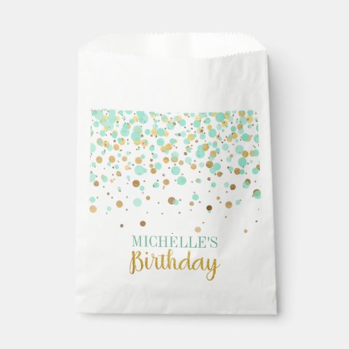 Elegant Mint Green Gold Glitter Confetti Birthday Favor Bag