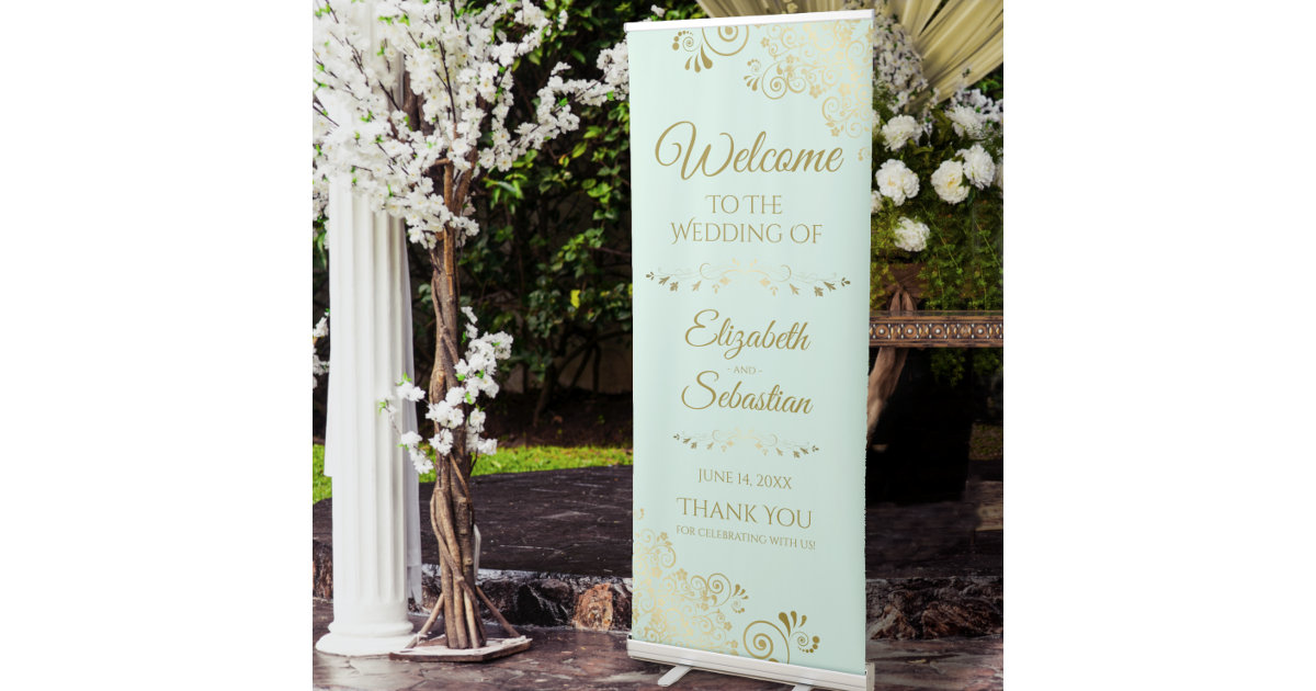 Green & Gold Wedding Welcome Sign, Celebrate With Us