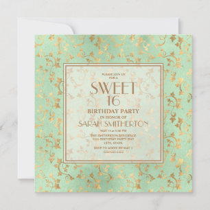 Elegant Mint Green Gold Sweet 16 Invitation