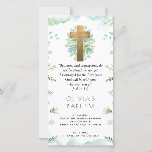 Elegant Mint Green Greenery Baptism Bookmark Favor Thank You Card