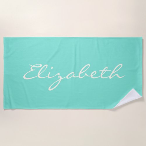 Elegant Mint Green Handwritten Script Name  Beach Towel