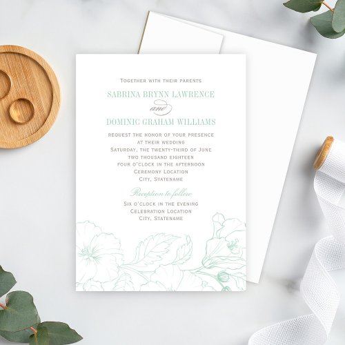 Elegant Mint Green Hibiscus Flowers Wedding Invitation