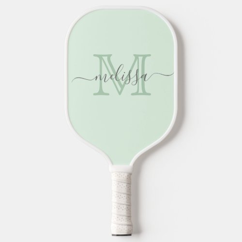 Elegant Mint Green Minimal Name and Monogram Pickleball Paddle