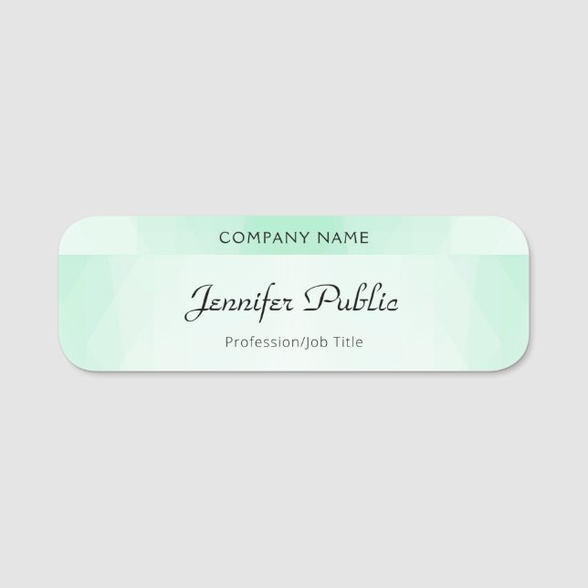 Elegant Mint Green Modern Handwritten Script Name Tag (Front)