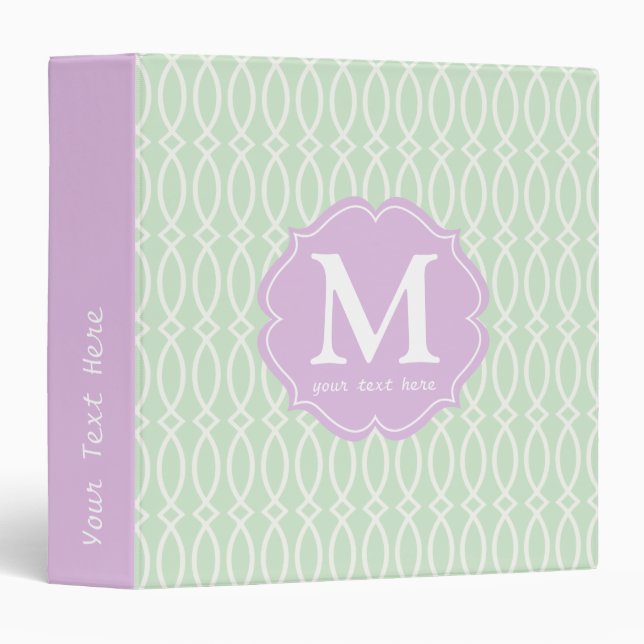 Elegant Mint Green Modern Trellis Personalized 3 Ring Binder (Front/Spine)