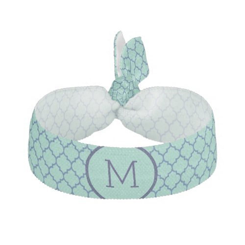 Elegant Mint_Green  Navy Blue Quatrefoil Hair Tie