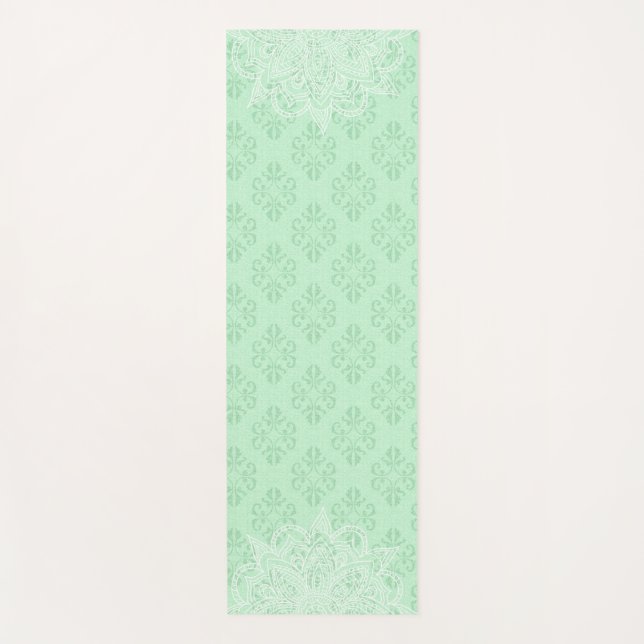 Elegant Mint Green Oriental Mandala Yoga Mat (Front)