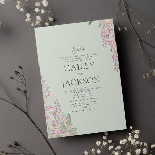 Elegant mint green pink hyacinth floral wedding invitation