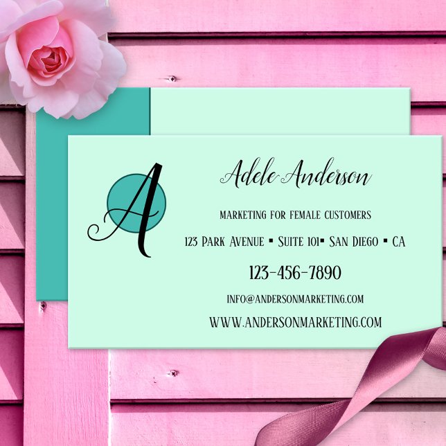 Elegant Mint Green Playful Design Business Card (Elegant business card featuring a custom shape design for marketing to female customers)