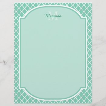 Elegant Mint Green Quatrefoil Monogram With Name by ohsogirly at Zazzle