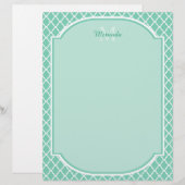 Elegant Mint Green Quatrefoil Monogram With Name (Front/Back)