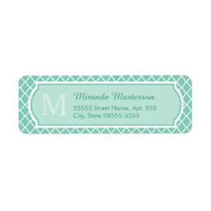 Elegant Mint Green Quatrefoil Monogram With Name Label