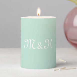Elegant mint green script custom couple initials pillar candle