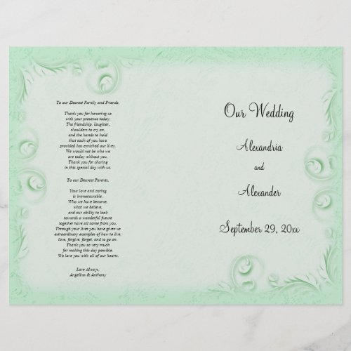 Elegant Mint Green Scrollwork Wedding Program