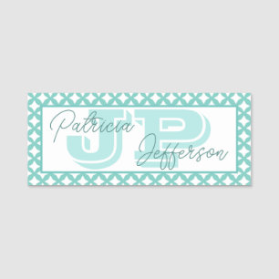 Elegant Mint Green Seamless Mesh Monogram Name Tag