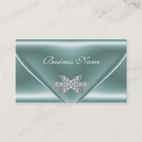Elegant Mint Green Silver Diamond Jewel Business Card