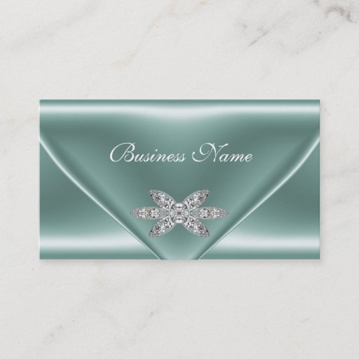 Customizable Elegant Mint Green Silver Diamond Jewel Business Card