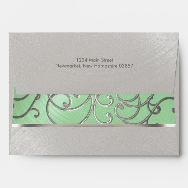 Elegant Mint Green Silver Filigree Envelope (Back (Top Flap))
