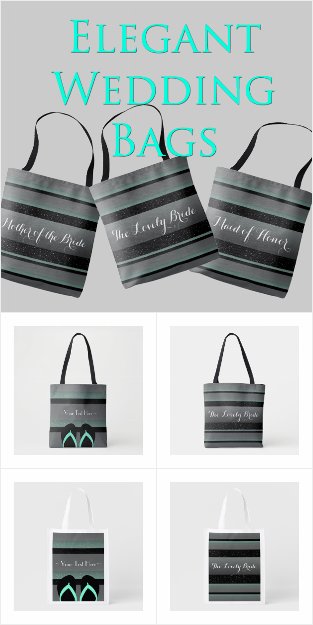 Elegant Mint Green Striped Wedding Tote Bags