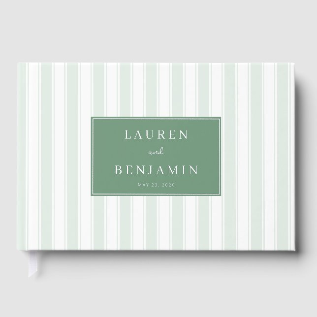 Elegant Mint Green Stripes Foil Guest Book (Front)