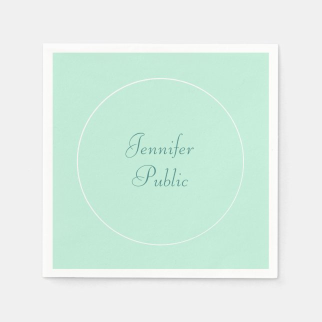 Elegant Mint Green Template Handwritten Script Napkins (Front)