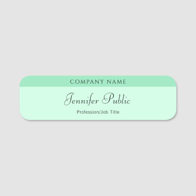 Elegant Mint Green Template Modern Calligraphy Name Tag (Front)