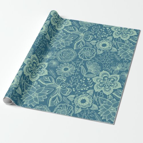 Elegant Mint_Green Tones Floral Lace Wrapping Paper